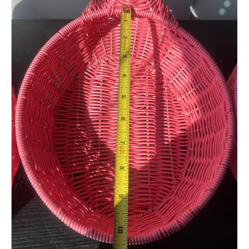 3 Flamingo Resin Wicker Pink Decor Baskets Centerpiece Indoor/Outdoor